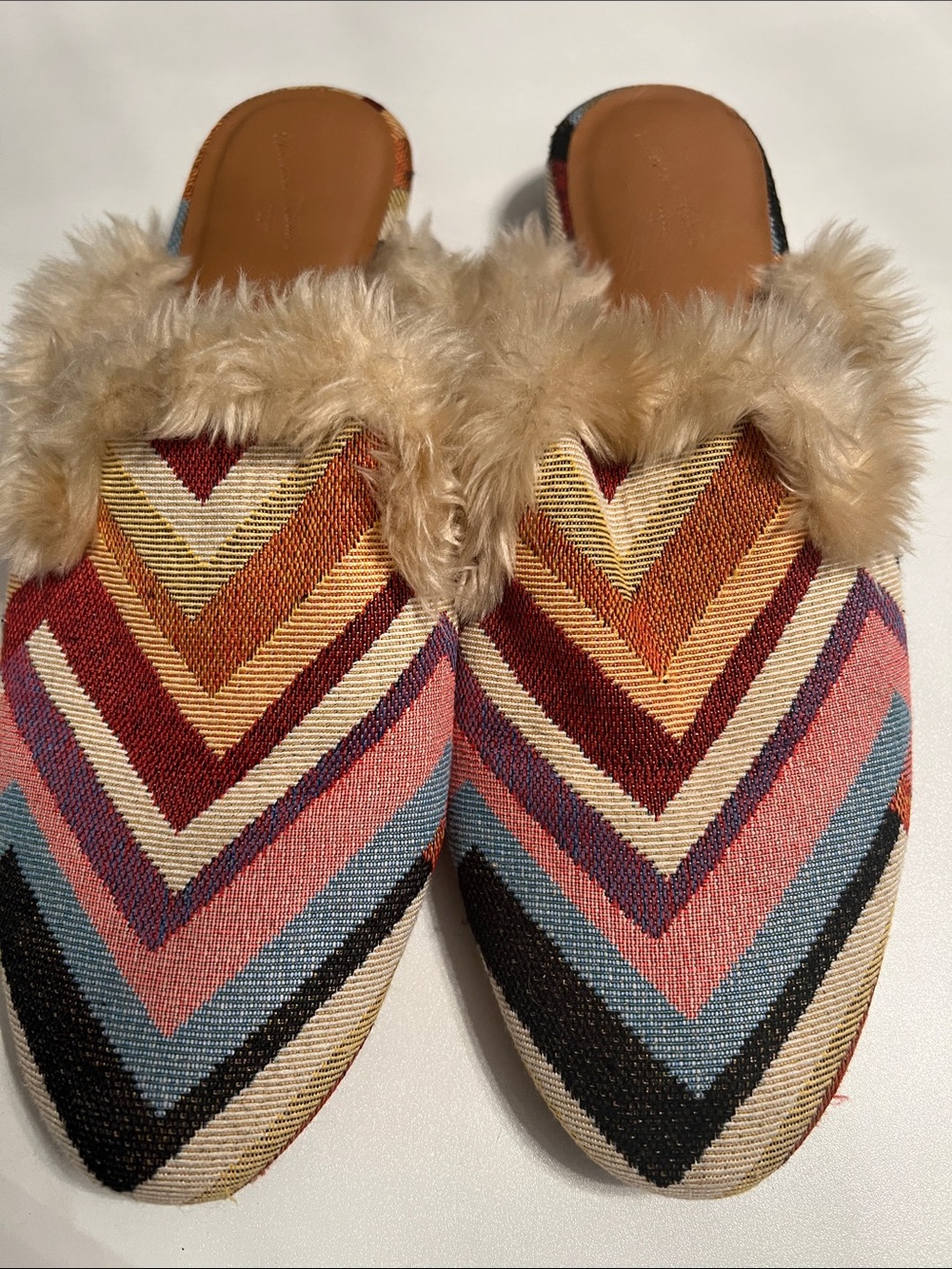 Universal Thread Multi-Color Chevron Faux Fur Slip-On Mules